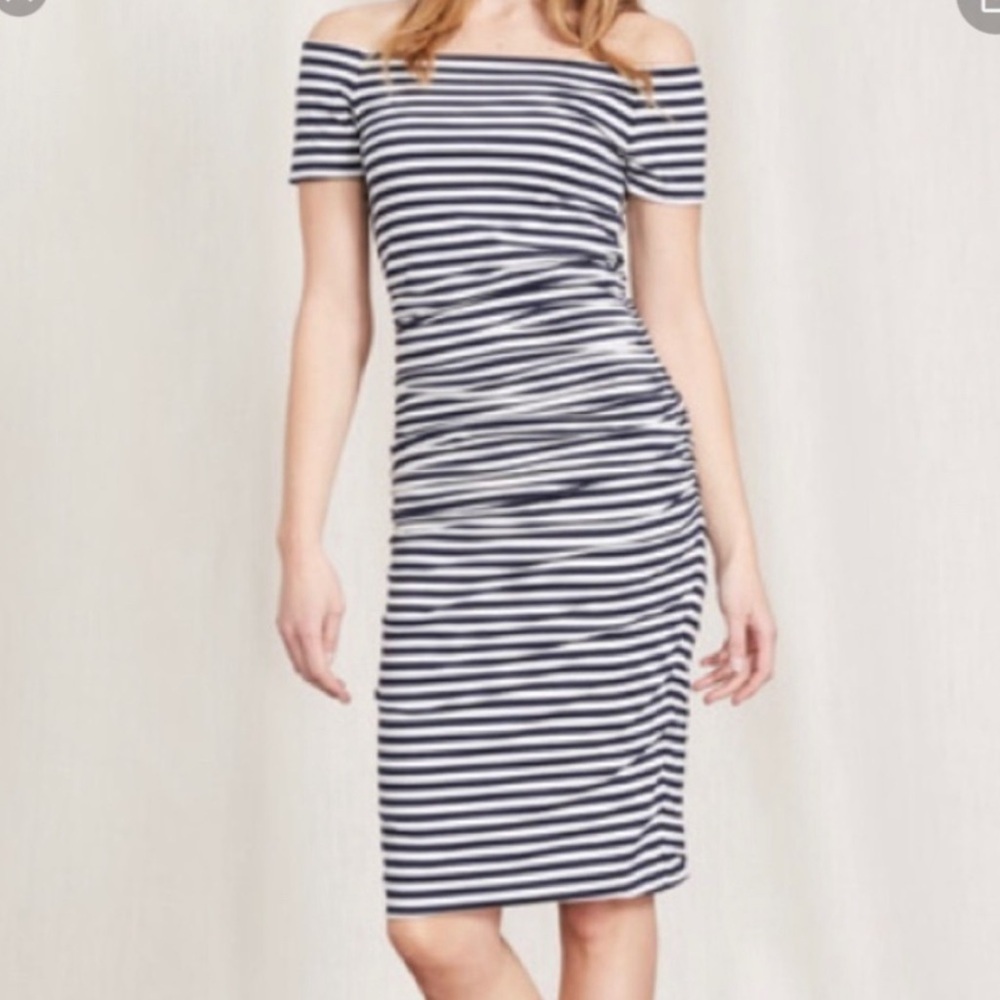 Boden Navy and White Striped Midi Dress 12Long